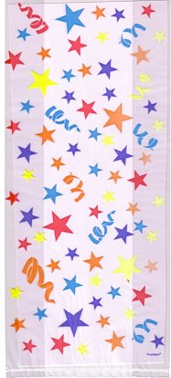 Cello Cellophane Favor Treat Party Bags w/Twist-Ties-Stars