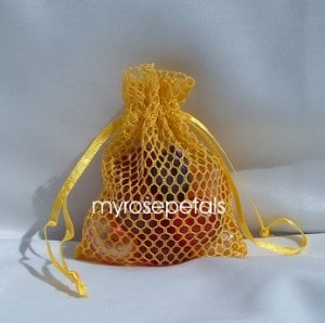 3x4 Mesh Fishnet Wedding Favor Gift Bags/Jewelry Pouches - Gold (10 Bags)