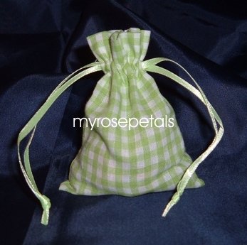 3x4 Cotton Gingham Wedding Favor Gift Bags/Pouches - Green (10 Bags)