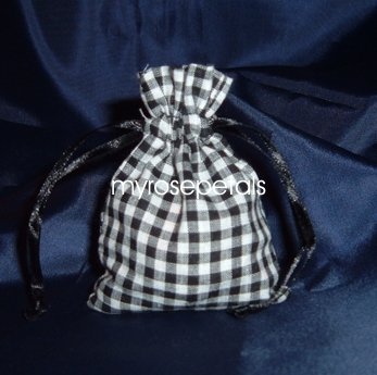 3x4 Cotton Gingham Wedding Favor Gift Bags/Pouches - Black (10 Bags)