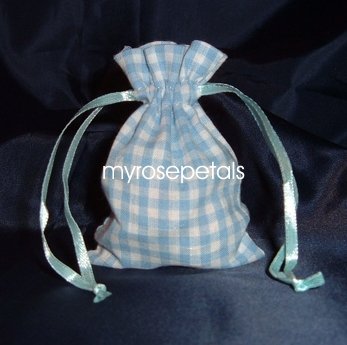 3x4 Cotton Gingham Wedding Favor Gift Bags/Pouches - Light Blue (10 Bags)