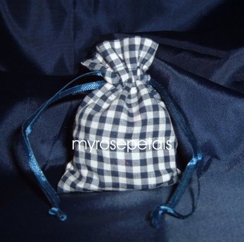 3x4 Cotton Gingham Wedding Favor Gift Bags/Pouches - Navy Blue (10 Bags)