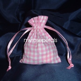 3x4 Cotton Gingham Wedding Favor Gift Bags/Pouches - Pink (10 Bags)