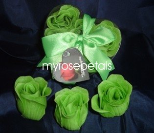 Scented Rose Shaped Soaps in Heart Box - Lime Green - with Satin Ribbon- Wedding Favors