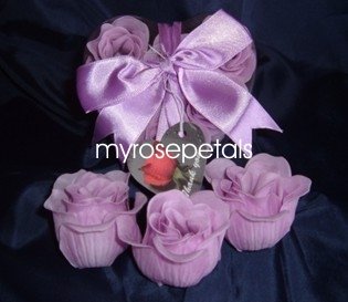 Scented Rose Shaped Soaps in Heart Box - Lavender (Set of 72)- with Satin Ribbon- Wedding Favors