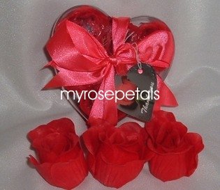 Scented Rose Shaped Soaps in Heart Box - Red (Set of 72)- with Satin Ribbon- Wedding Favors