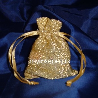 3x4 Sparkle Fabric Wedding Favor Gift Bags/Pouches - Gold (10 Bags)