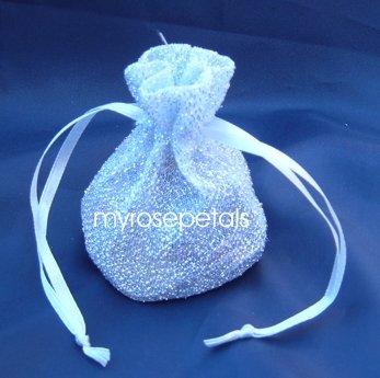 3x4 Sparkle Fabric Wedding Favor Gift Bags/Pouches - White (10 Bags)