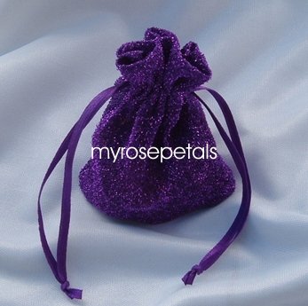 3x4 Sparkle Fabric Wedding Favor Gift Bags/Pouches - Purple (10 Bags)