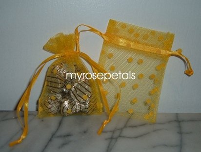 3x4 Tulle Polka Dots Wedding Favor Gift Bags/Pouches - Golden Yellow (10 Bags)