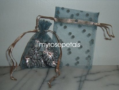 3x4 Tulle Polka Dots Wedding Favor Gift Bags/Pouches - Deep Silver (10 Bags)