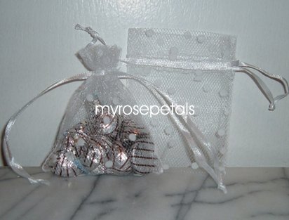 3x4 Tulle Polka Dots Wedding Favor Gift Bags/Pouches - White (10 Bags)