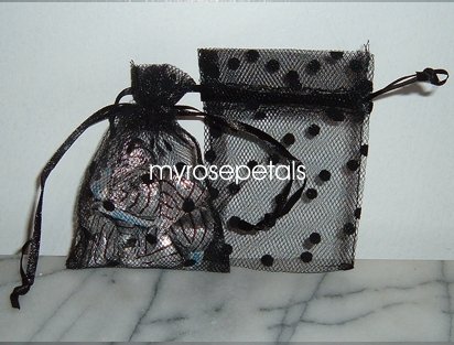 3x4 Tulle Polka Dots Wedding Favor Gift Bags/Pouches - Black (10 Bags)