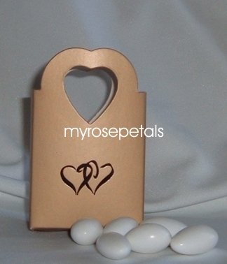 Favor Boxes - Gold with Embossed Black Double Hearts - (100 pcs) Wedding/Shower/Party Favors