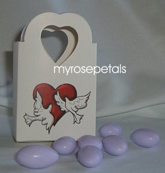 Favor Boxes - White with Red Heart & Doves - (50 pcs) Wedding/Shower/Party Favors