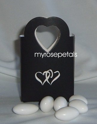 Favor Boxes - Black with White Double Hearts - (10 pcs) Wedding/Shower/Party Favors