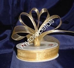 Sheer Organza Ribbon Mono Edge - 3/8" - 25 Yards (75 FT) - Gold