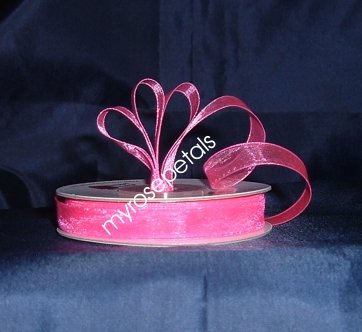 Sheer Organza Ribbon Mono Edge - 5/8" - 25 Yards (75 FT) - Hot Pink