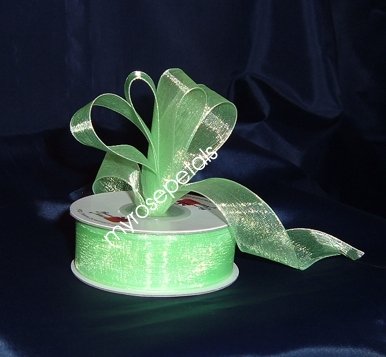 Sheer Organza Ribbon Mono Edge - 7/8" - 25 Yards (75 FT) - Lime Green