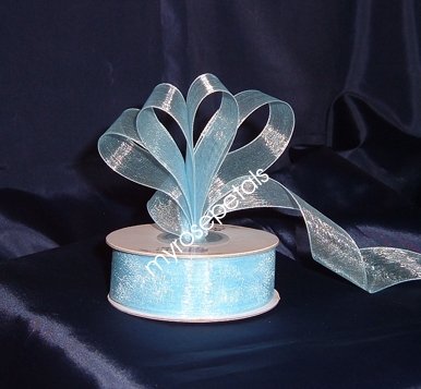 Sheer Organza Ribbon Mono Edge - 7/8" - 25 Yards (75 FT) - Baby Blue