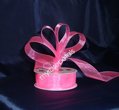 Sheer Organza Ribbon Mono Edge - 7/8" - 25 Yards (75 FT) - Hot Pink