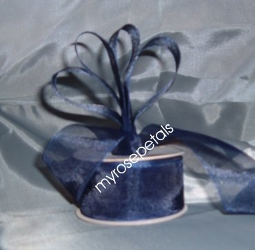 Sheer Organza Ribbon Mono Edge - 1.5" - 25 Yards (75 FT) - Navy Blue