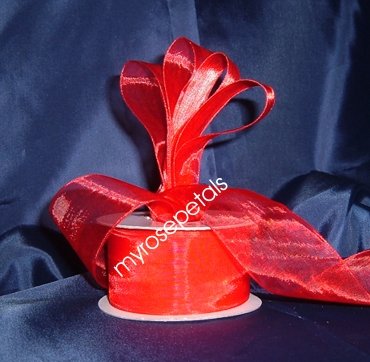 Sheer Organza Ribbon Mono Edge - 1.5" - 25 Yards (75 FT) - Red