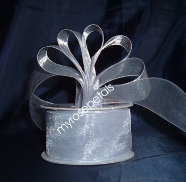 Sheer Organza Ribbon Mono Edge - 1.5" - 25 Yards (75 FT) - Silver