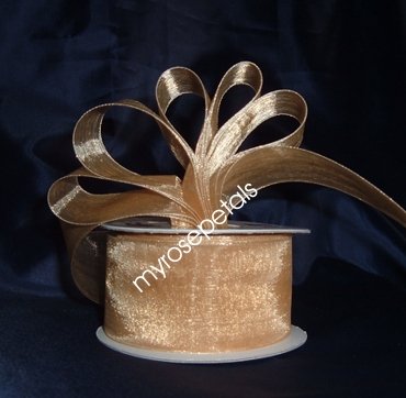 Sheer Organza Ribbon Mono Edge - 1.5" - 25 Yards (75 FT) - Gold