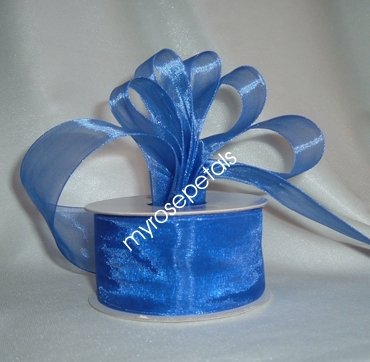 Sheer Organza Ribbon Mono Edge - 1.5" - 25 Yards (75 FT) - Royal Blue