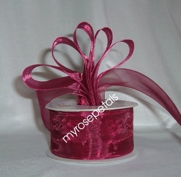 Sheer Organza Ribbon Mono Edge - 1.5" - 25 Yards (75 FT) - Burgundy