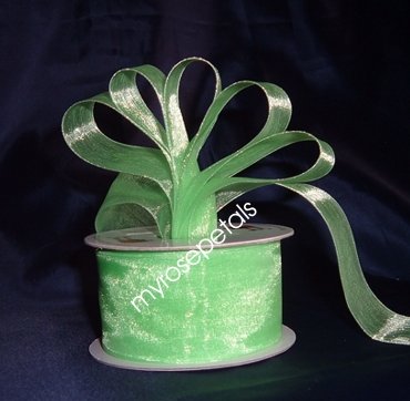 Sheer Organza Ribbon Mono Edge - 1.5" - 25 Yards (75 FT) - Lime Green