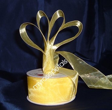 Sheer Organza Ribbon Mono Edge - 1.5" - 25 Yards (75 FT) - Yellow