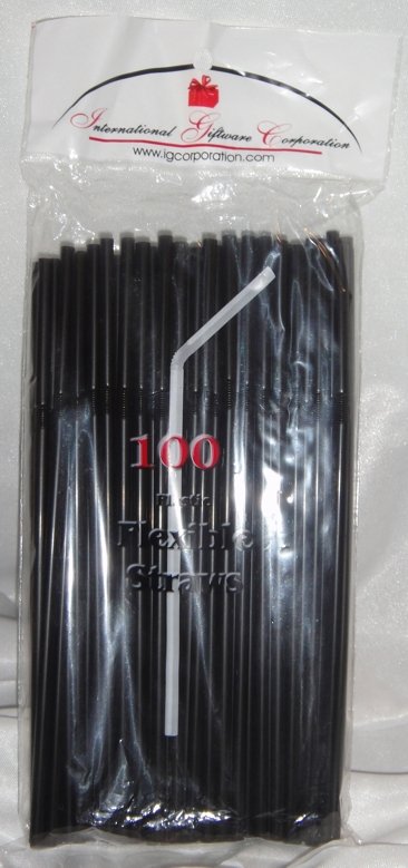 Straws - Flex/Flexible Drinking Straws - Luau - Wedding - Party - Black - 200 Flexible Straws