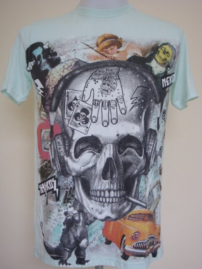 Shiroi Neko Vintage Skull Punk Light Green T-Shirt L