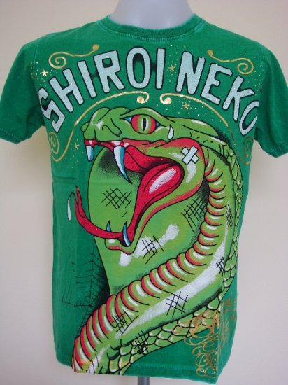 Shiroi Neko Snake Cobra Punk Tattoo Art T-Shirt Green Size M