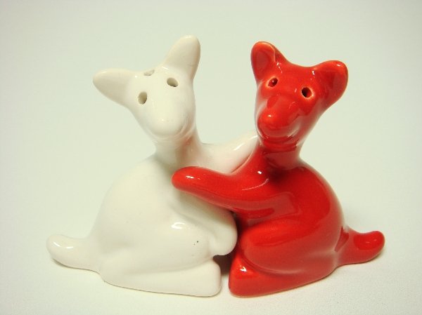 Ceramic Salt & Pepper Shakers Red & White Kangaroo Hug