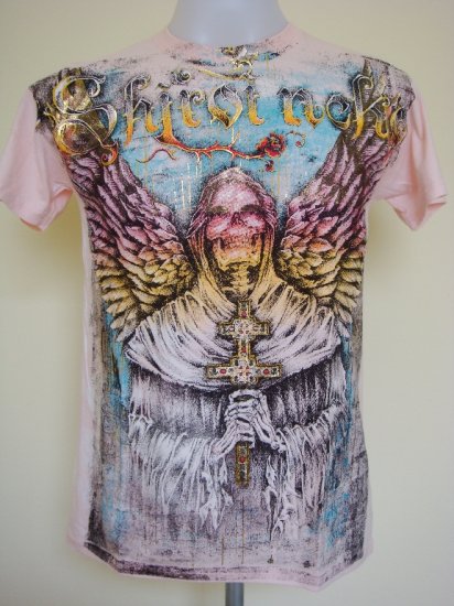 Shiroi Neko Ghost Skull Gothic Tattoo Art T-Shirt Pink Size M