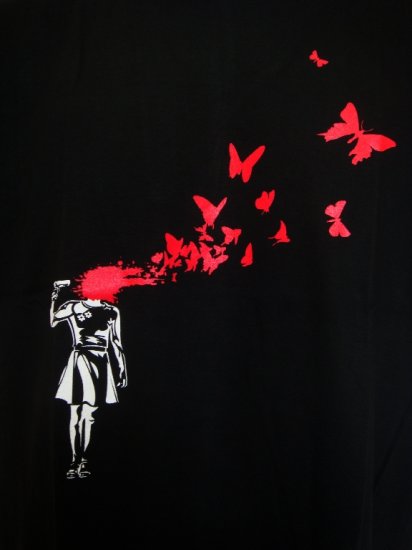 Mens Womens Red Butterfly Urban Cool Art T-Shirt Black L