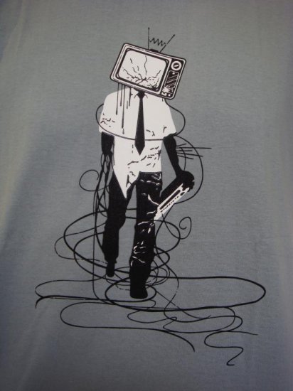 Mens Womens Funky Urban Human TV Art T-Shirt Gray L