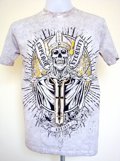 Emperor Eternity Skull Priest Tattoo Emo T-Shirt Gray Size L