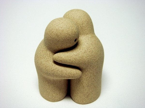 Sandstone Salt & Pepper Shakers Natural Tan Couple Hug