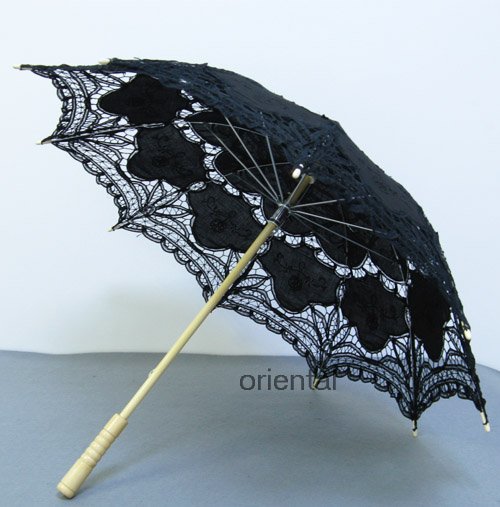 Battenburg Black Lace Parasol Umbrella Wedding Bridal Shower