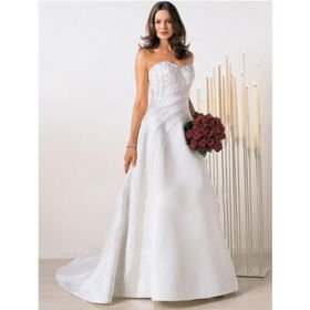 A-line Strapless Sweep Train Satin Wedding Dresses for Bride