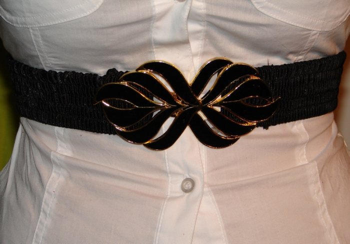 Black Stretchable Belt with Gold Buckle