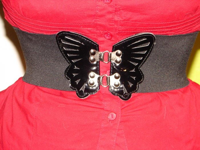 Black Waist Belt with Butterfly Buckle