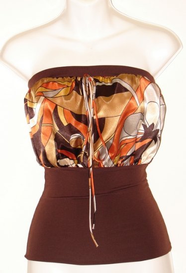 Brown Satin-Like Halter Top