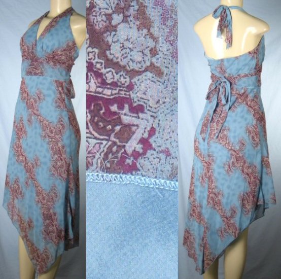 Kitty - Blue Paisley Print Halter Dresses with Bodice Detail - 1 group of 6 - from $8 each Dress