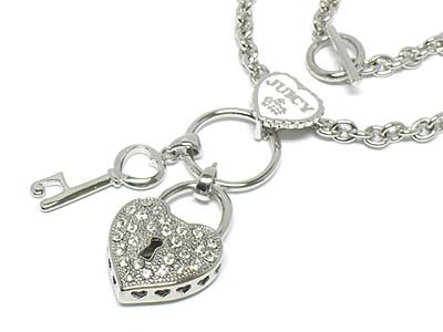 Lock & key dangle toggle necklace(R1267CL-1729)