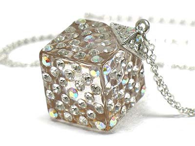 Crystal stud dice pendant necklace(U1285AB-12169)